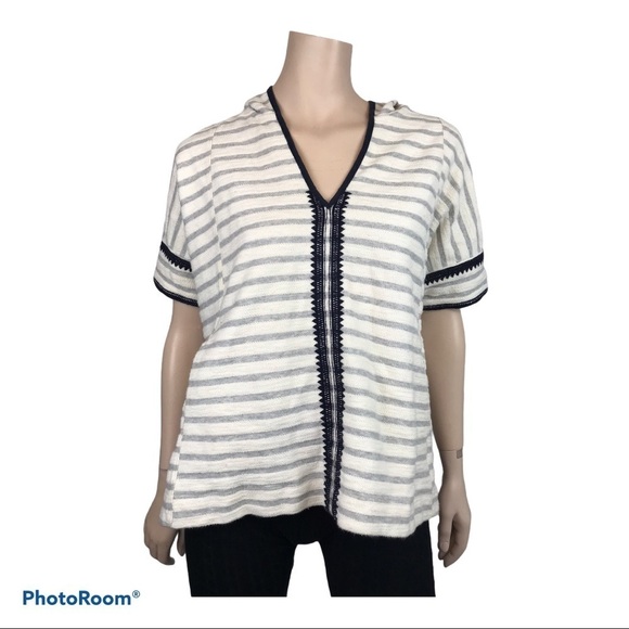 Madewell Women’s XS Elise Short Sleeve Oversized Striped Terry Hoodie Ho… - Picture 1 of 7